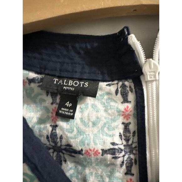 🔴Talbots Linen Teal Blue‎ Geometric Print Shift Dress Size 4P Petite - Picture 3 of 7